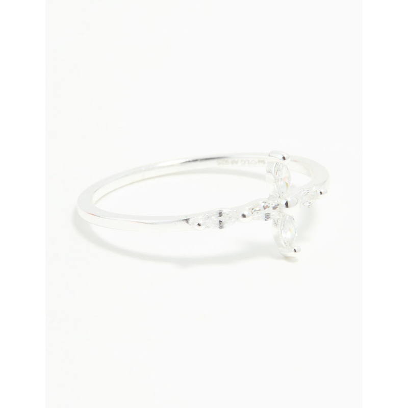 Sterling Silver Cubic Zirconia Marquise Cross Ring