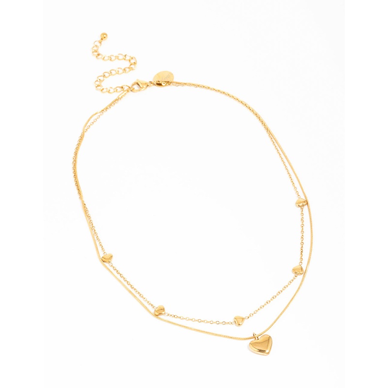 Waterproof Gold Plated Stainless Steel Heart Pendant Layered Necklace