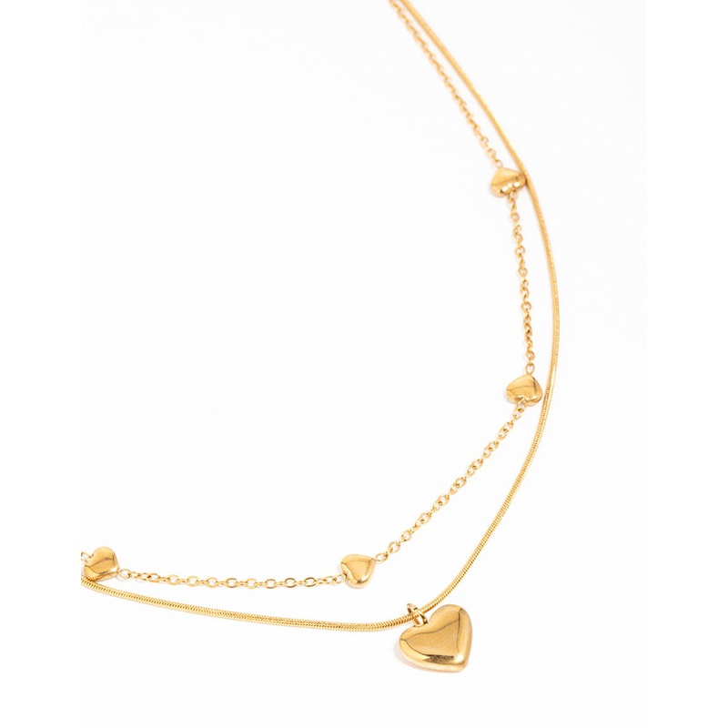 Waterproof Gold Plated Stainless Steel Heart Pendant Layered Necklace