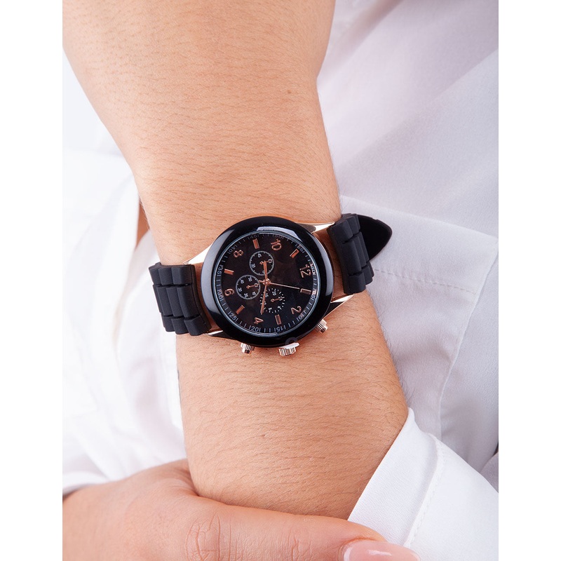 Black Sport Silicone Strap Watch