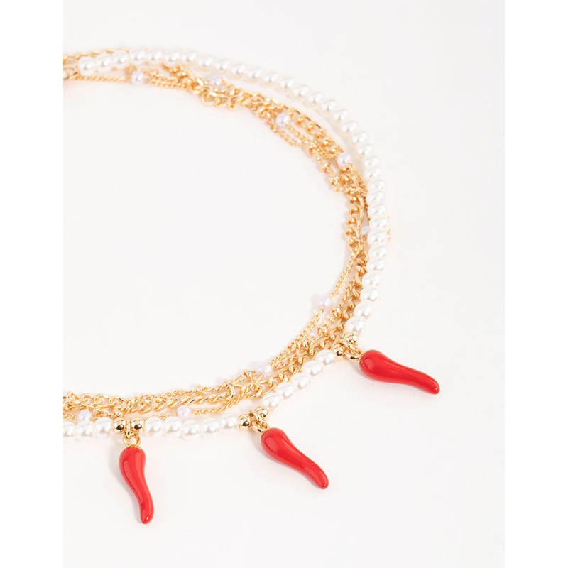 Gold Pearl & Chilli Choker Necklace