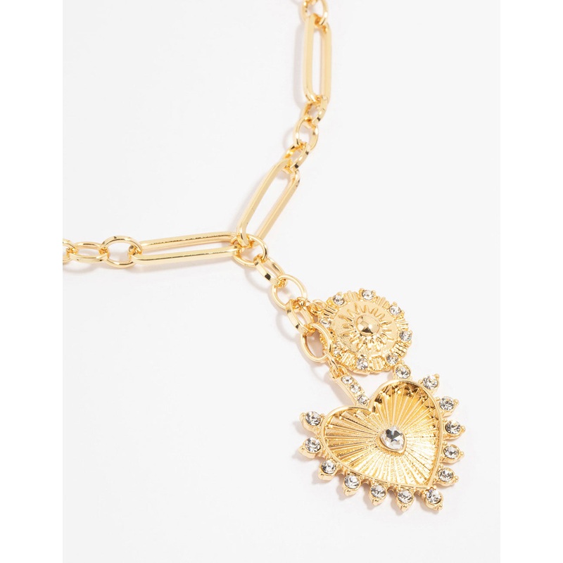 Gold Plated Heart & Sun Charm Necklace