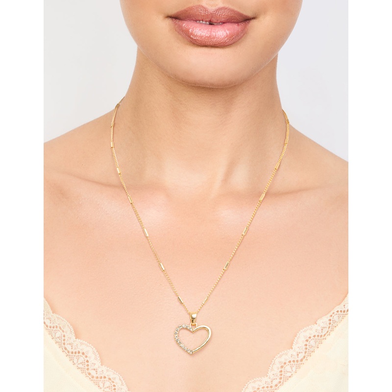 Gold Tab Diamante Open Heart Necklace