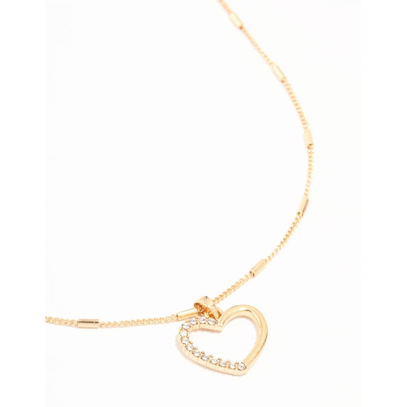 Gold Tab Diamante Open Heart Necklace