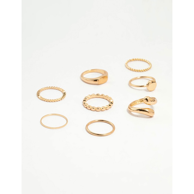 Gold Thin Wrap Circle Stacking Rings 8-Pack