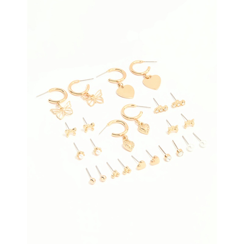 Gold & White Heart Butterfly Earrings 12-Pack
