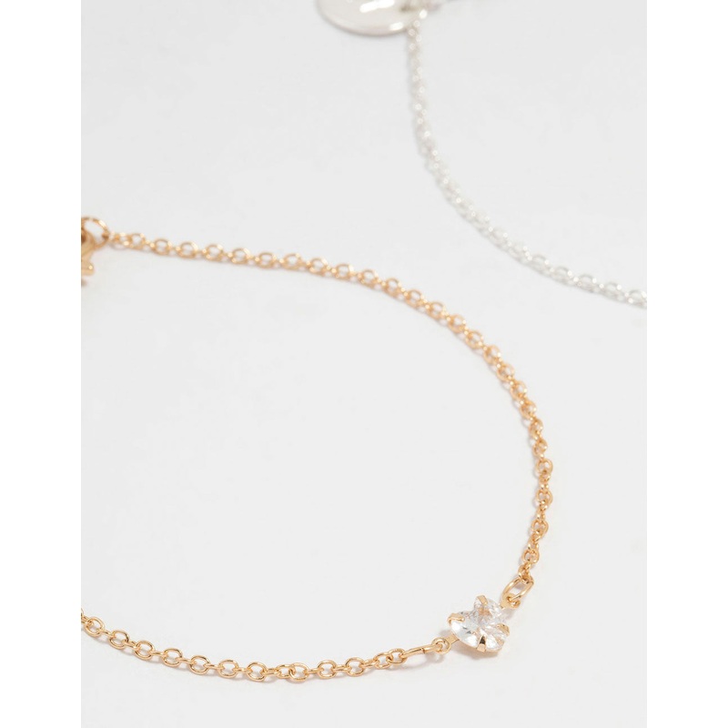 Mixed Metal Cubic Zirconia Heart Bracelets 2-Pack