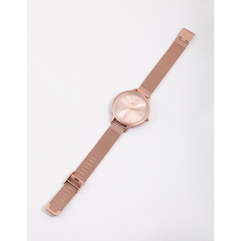 Mixed Metal Pink Metallic Mesh Watch