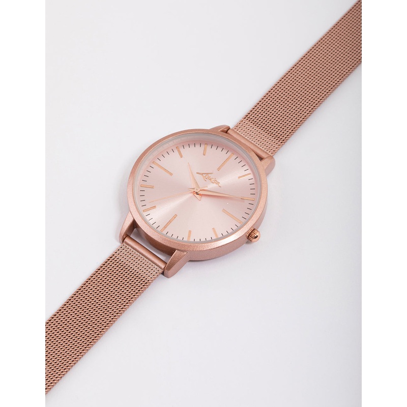 Mixed Metal Pink Metallic Mesh Watch