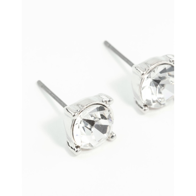 Silver 2 Carat Glass Stud Earrings