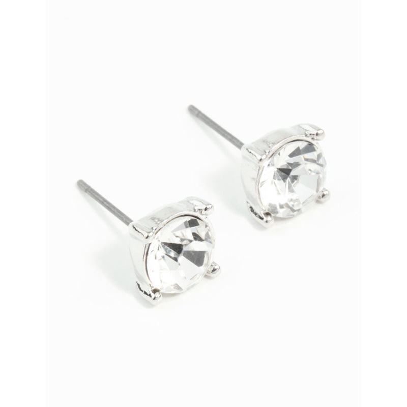 Silver 2 Carat Glass Stud Earrings