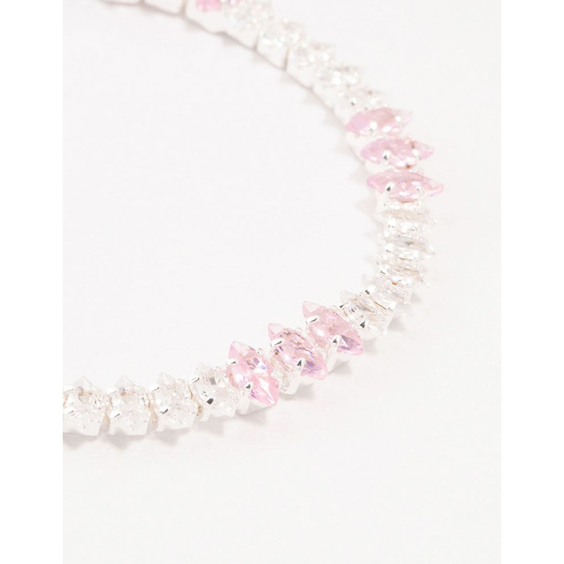 Silver Alternating Clear & Pink Marquise Cluster Cubic Zirconia Bracelet