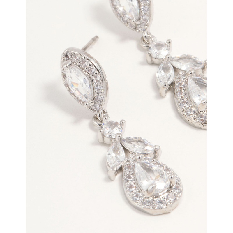 Silver Cubic Zirconia Halo Drop Earrings