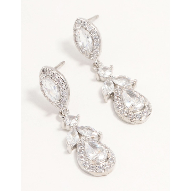 Silver Cubic Zirconia Halo Drop Earrings