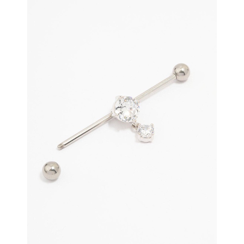 Surgical Steel Cubic Zirconia Drop Piercing Industrial Bar