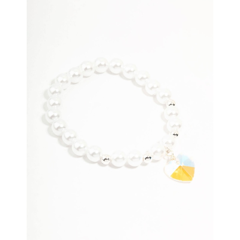 Beaded Pearl Heart Charm Bracelet