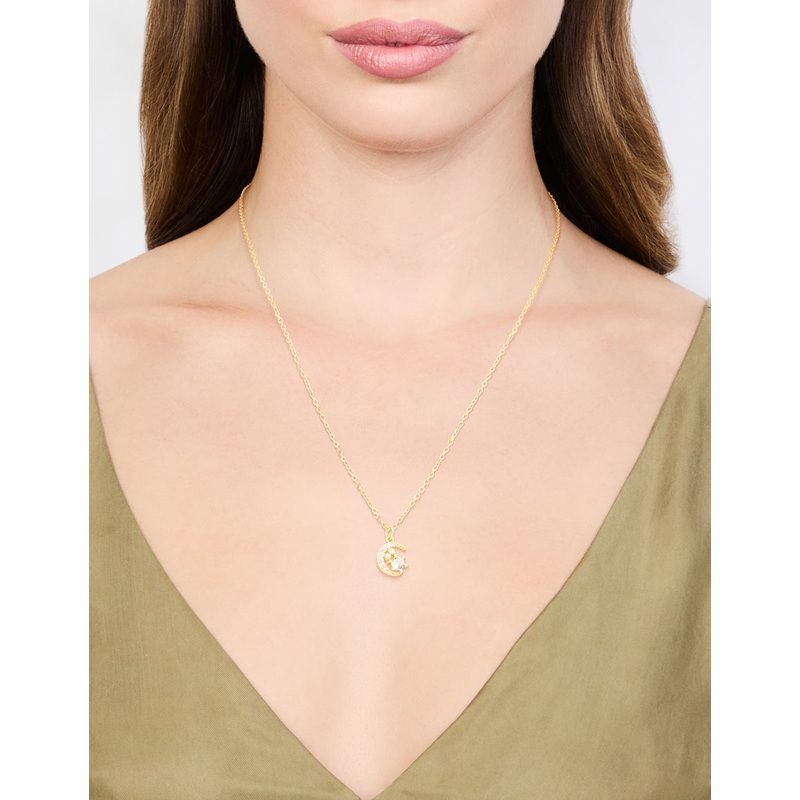 Gold Plated Cubic Zirconia Celestial Pendant Necklace