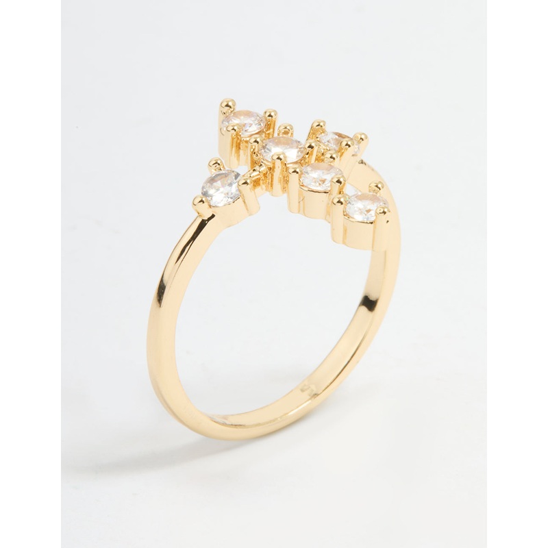 Gold Plated Cubic Zirconia Cross Ring