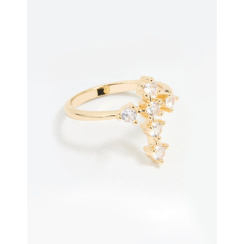 Gold Plated Cubic Zirconia Cross Ring