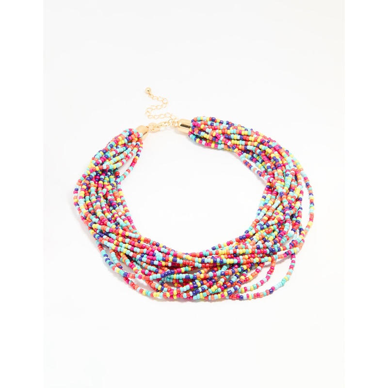 Gold Rainbow Beaded Layered Necklace