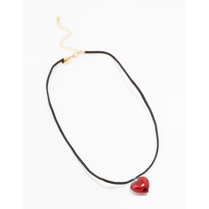 Mini Red Beaded Glass Heart Necklace