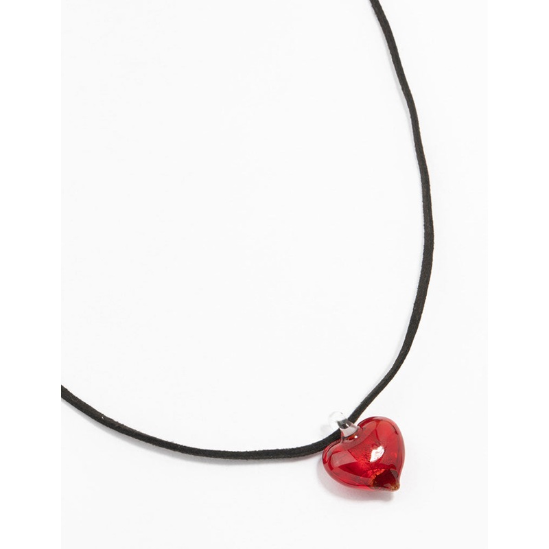 Mini Red Beaded Glass Heart Necklace