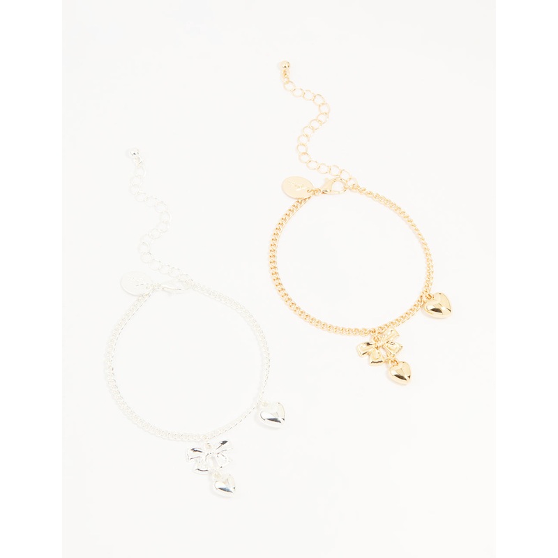 Mixed Metals Bow & Heart Bracelets 2-Pack