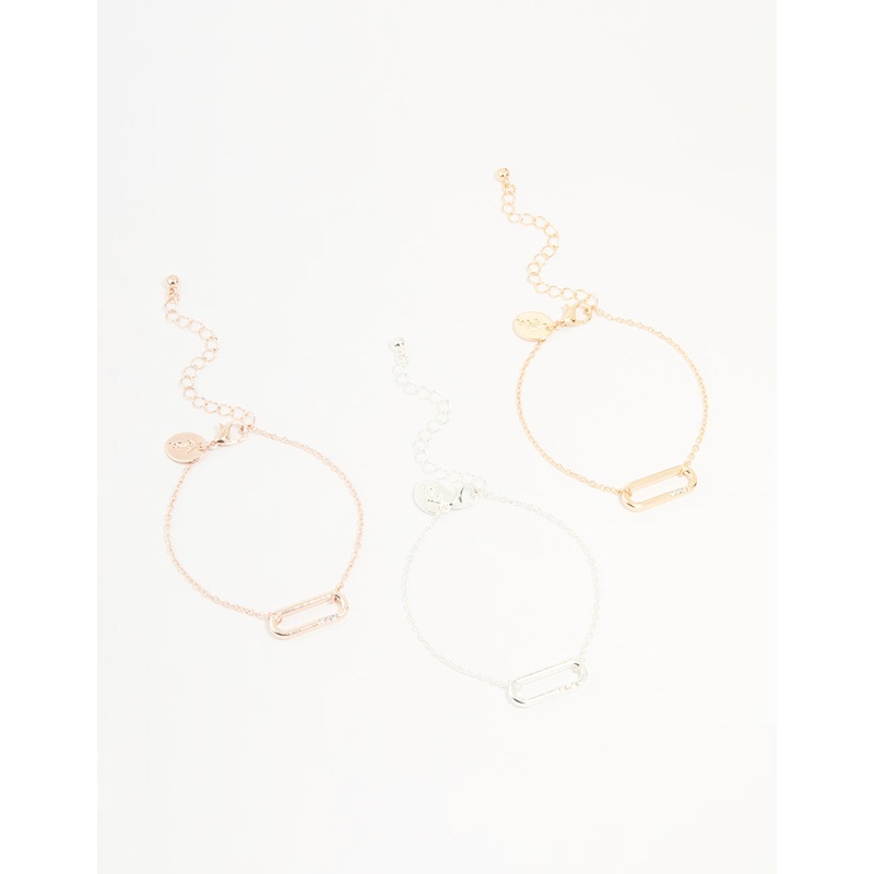 Mixed Metals Diamante Oval Centre Bracelets 3-Pack