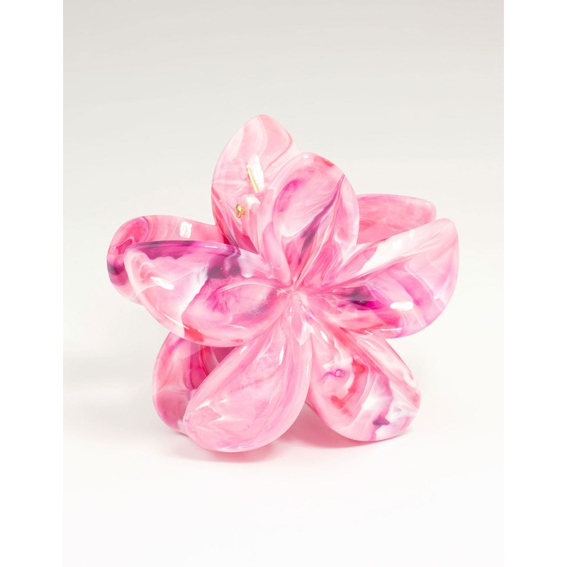 Pink Marble Frangipani Claw Clip