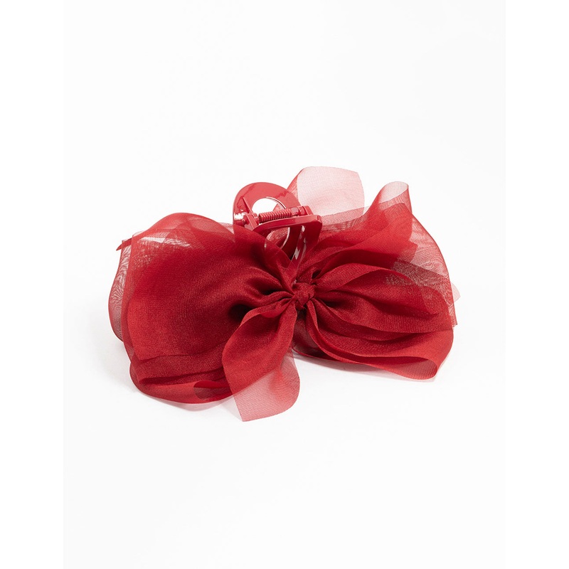 Red Fabric Bow Claw Clip
