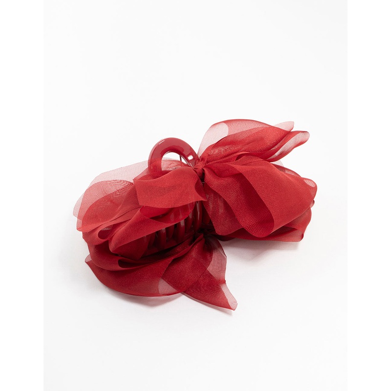 Red Fabric Bow Claw Clip