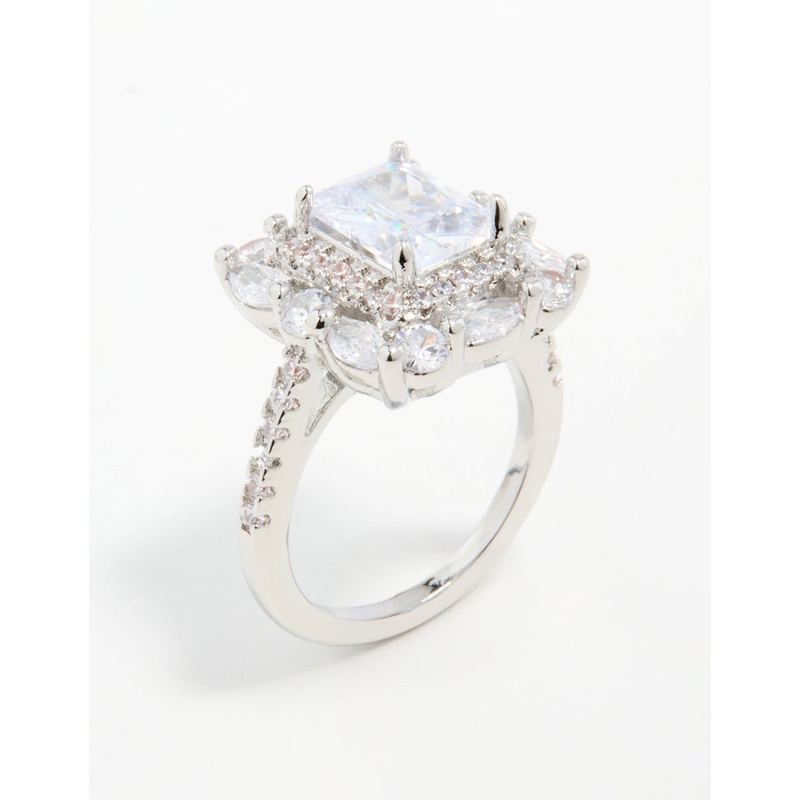 Silver Cubic Zirconia Square Ring