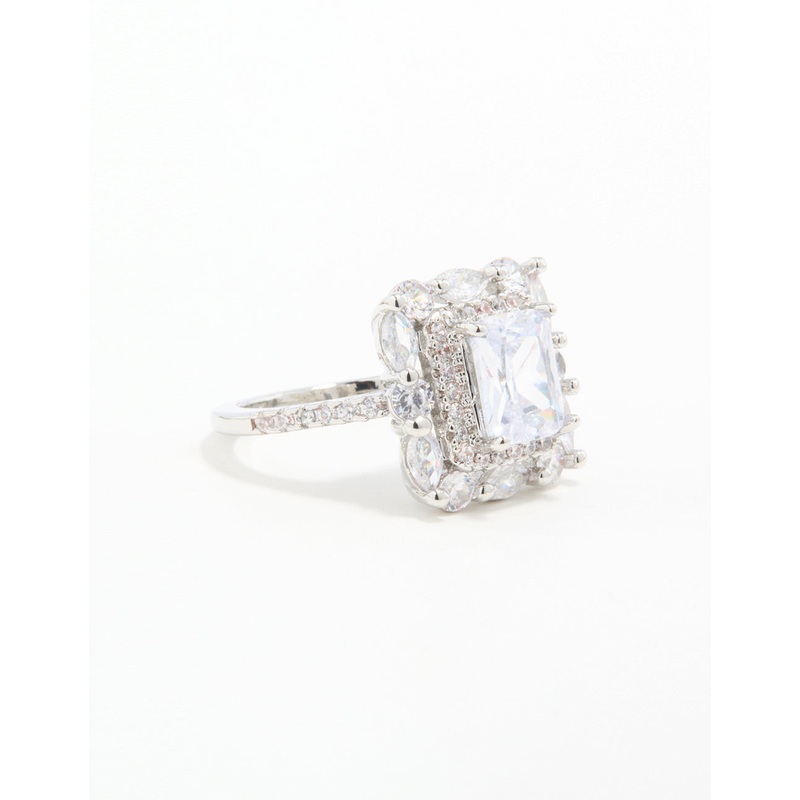 Silver Cubic Zirconia Square Ring