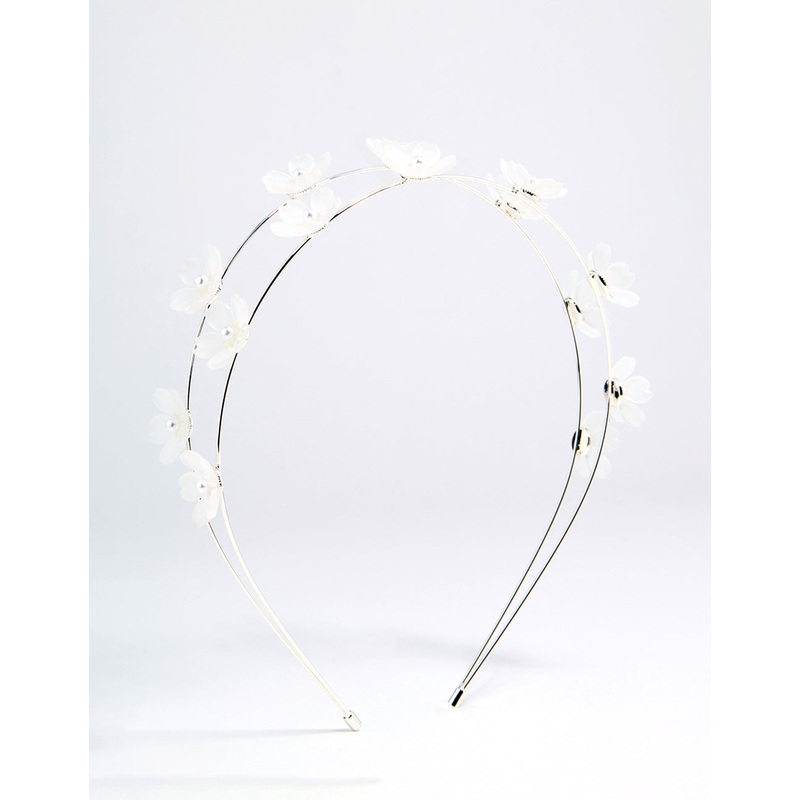 Silver Pearl Small Flower Headband