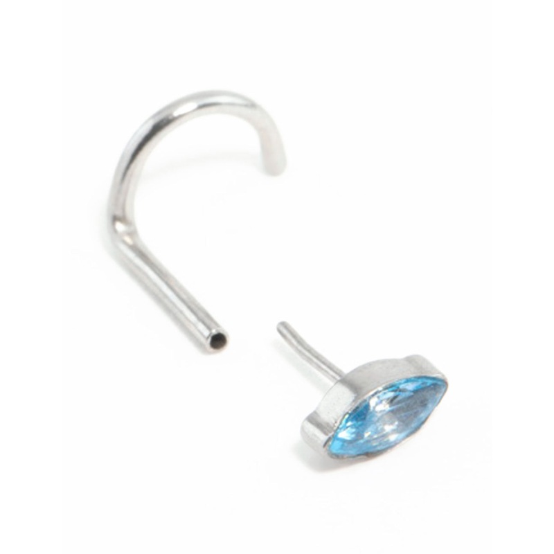 Surgical Steel Blue Marquise Cubic Zirconia Threadless Nose Stud