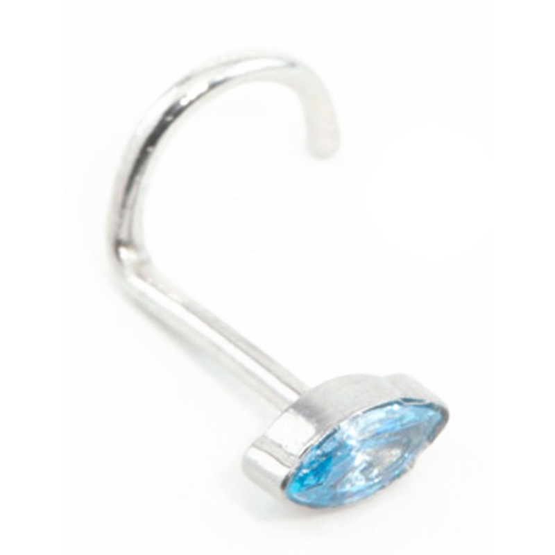 Surgical Steel Blue Marquise Cubic Zirconia Threadless Nose Stud
