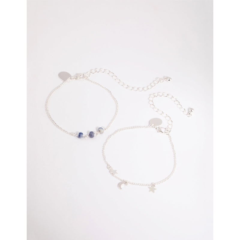 Blue Beaded Celestial Charm Bracelet Set