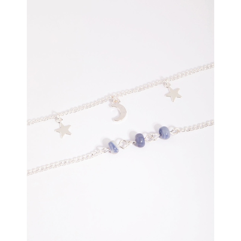 Blue Beaded Celestial Charm Bracelet Set