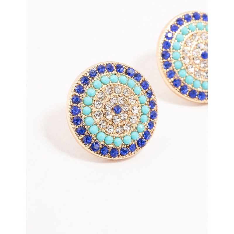 Blue Evil Eye Gold Stud Earrings