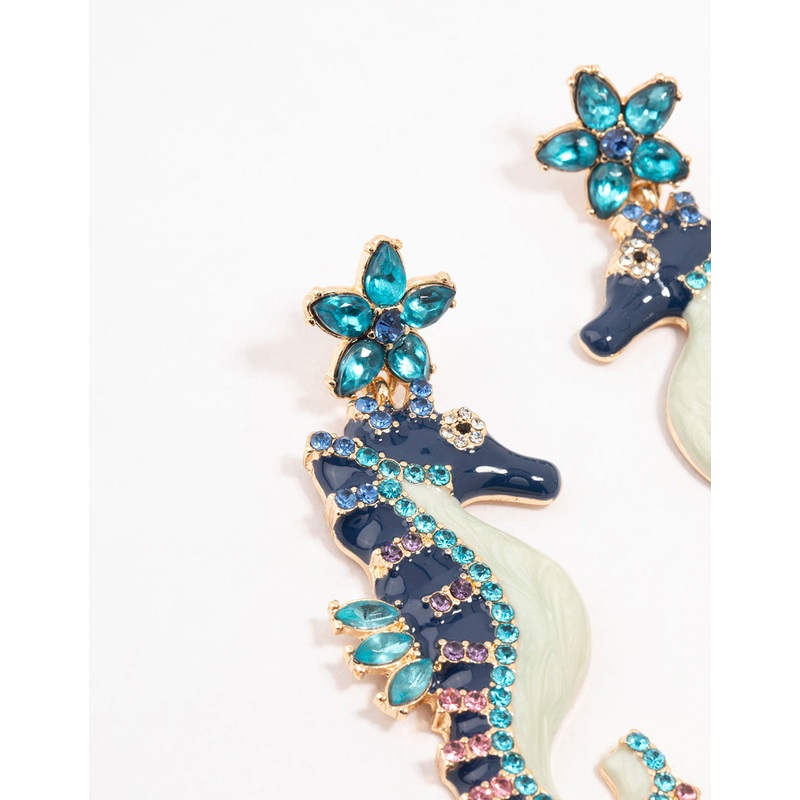 Blue Sea Horse Drop Earrings