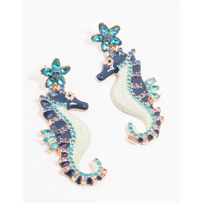 Blue Sea Horse Drop Earrings