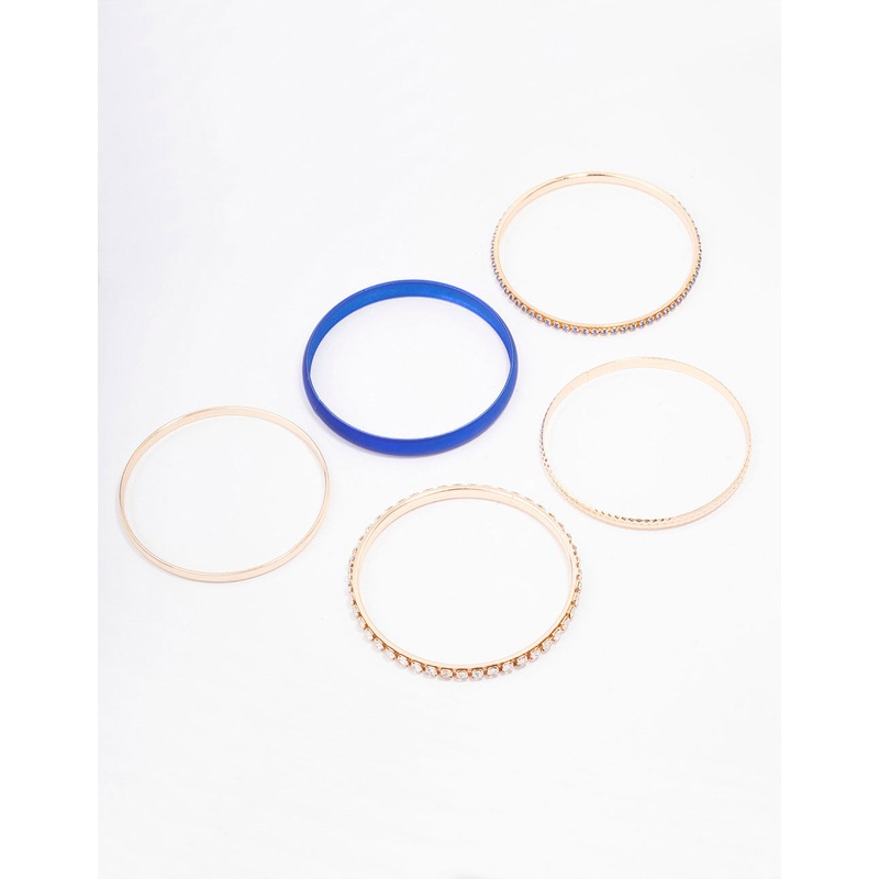 Gold Pearlised & Diamante Bangles 5-Pack