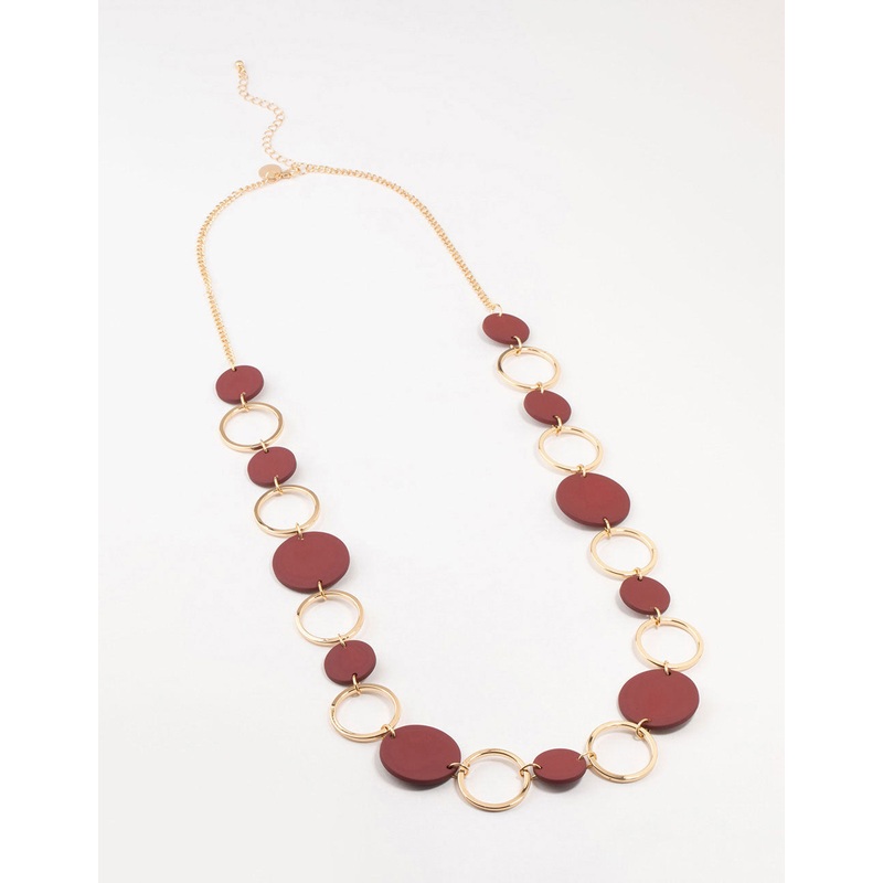 Gold & Red Matte Disc Necklace