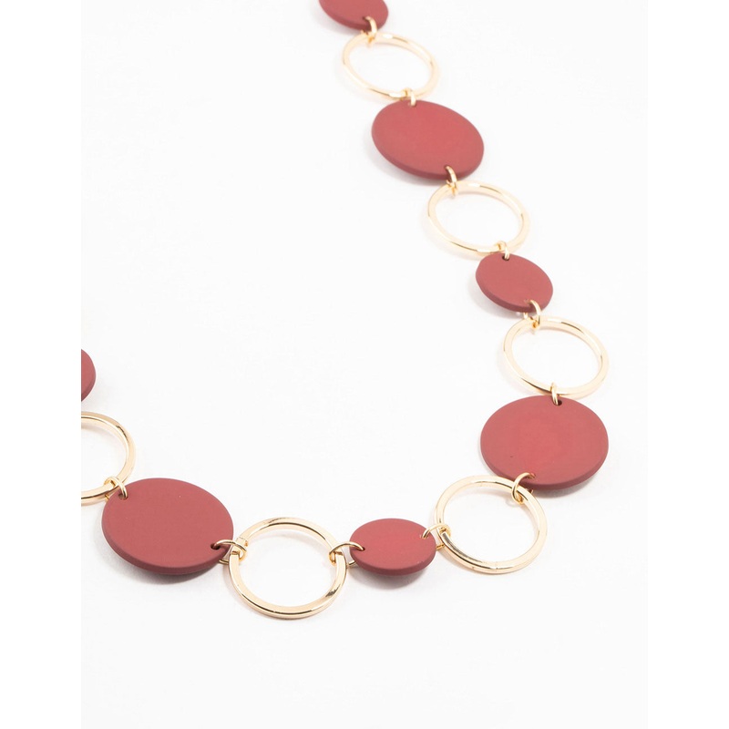 Gold & Red Matte Disc Necklace