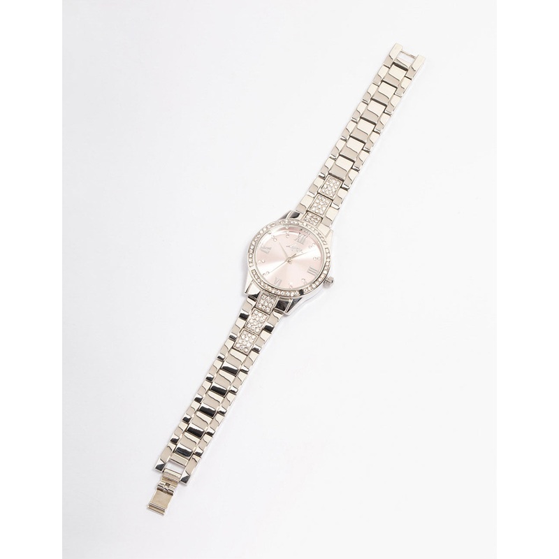 Silver Diamante Bezel & Roman Numeral Watch