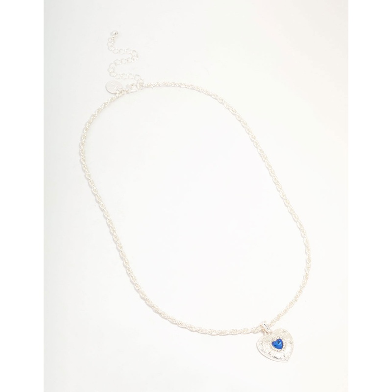 Silver Twisted Rope Diamante Heart Necklace