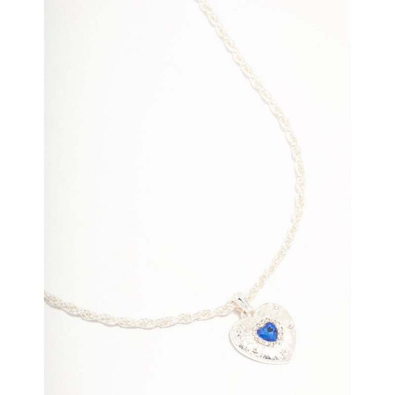 Silver Twisted Rope Diamante Heart Necklace