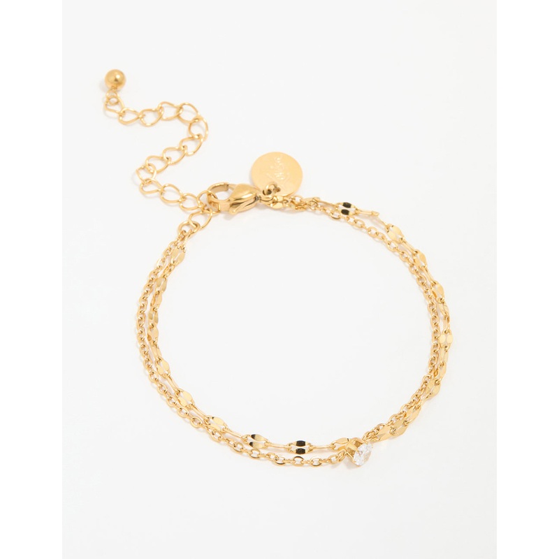 Waterproof Gold Plated Stainless Steel Dainty Cubic Zirconia Layered Bracelet