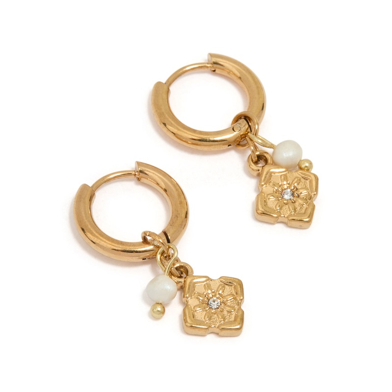 Waterproof Gold Plated Stainless Steel Flower Drop Huggie Earrings