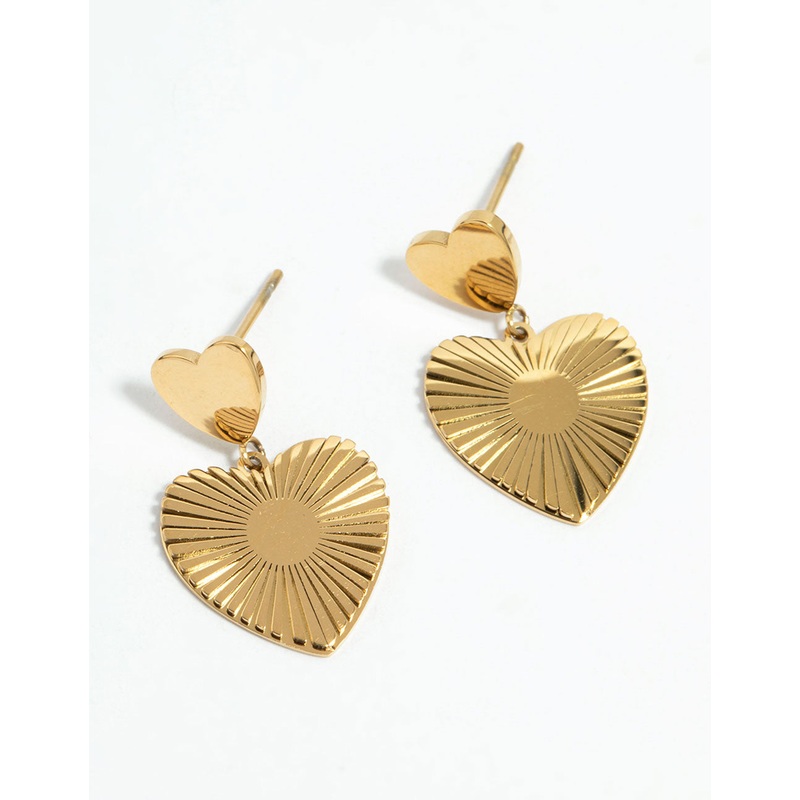 Waterproof Gold Plated Stainless Steel Heart Drop Earrings
